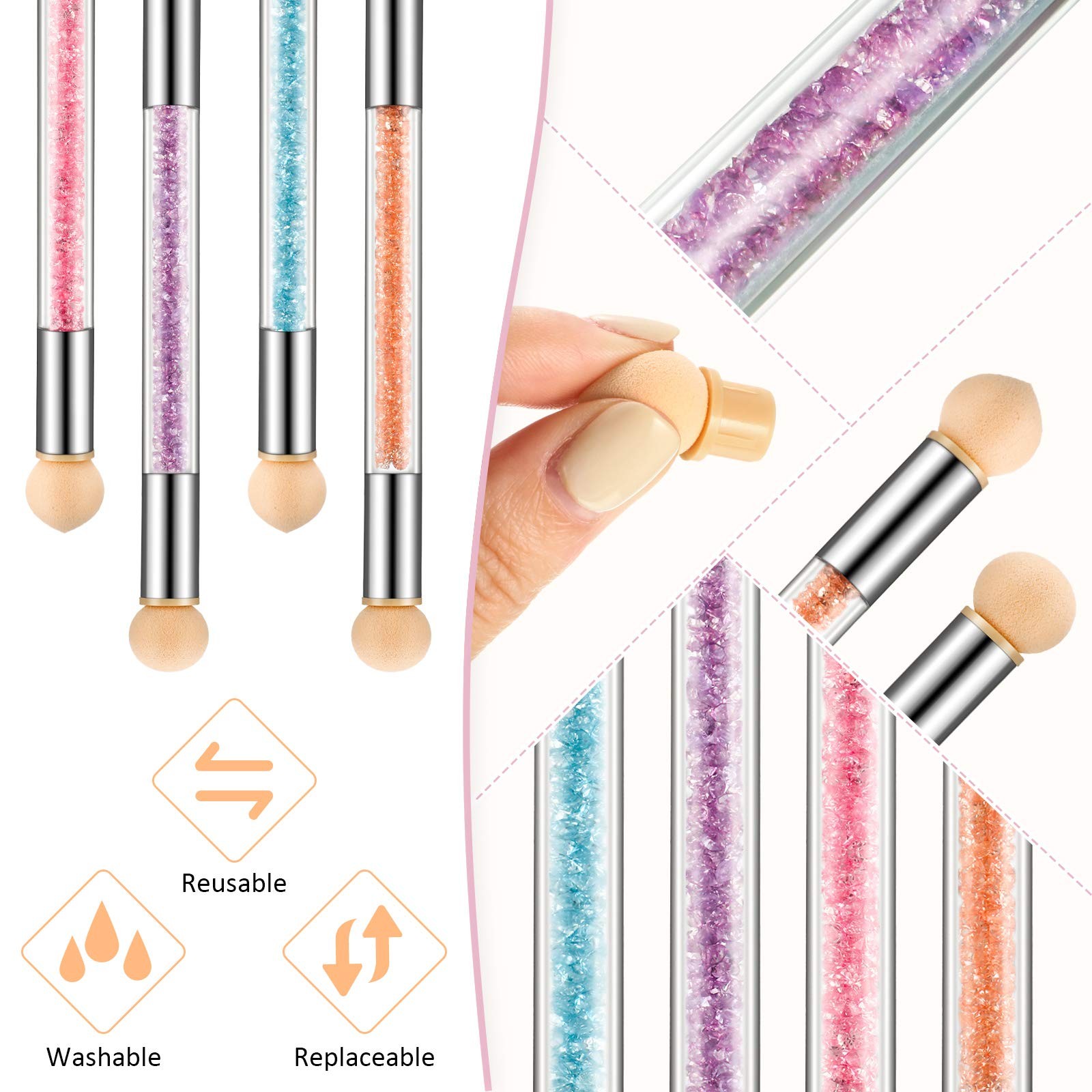4 Pcs UV Gel Gradient Sponges Pens with 16 Pcs Replacement Head Nail Sponges