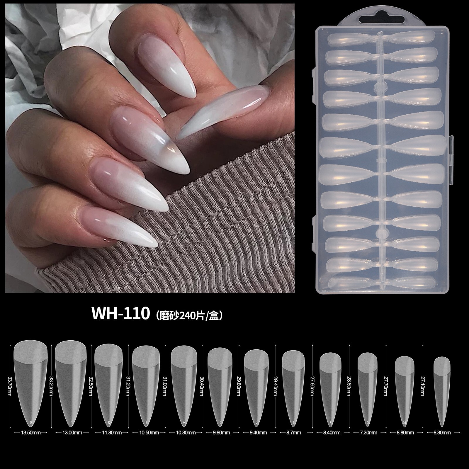 Clear Matte Fake Nails Extension Full Cover Almond Stiletto False Tips 240pcs