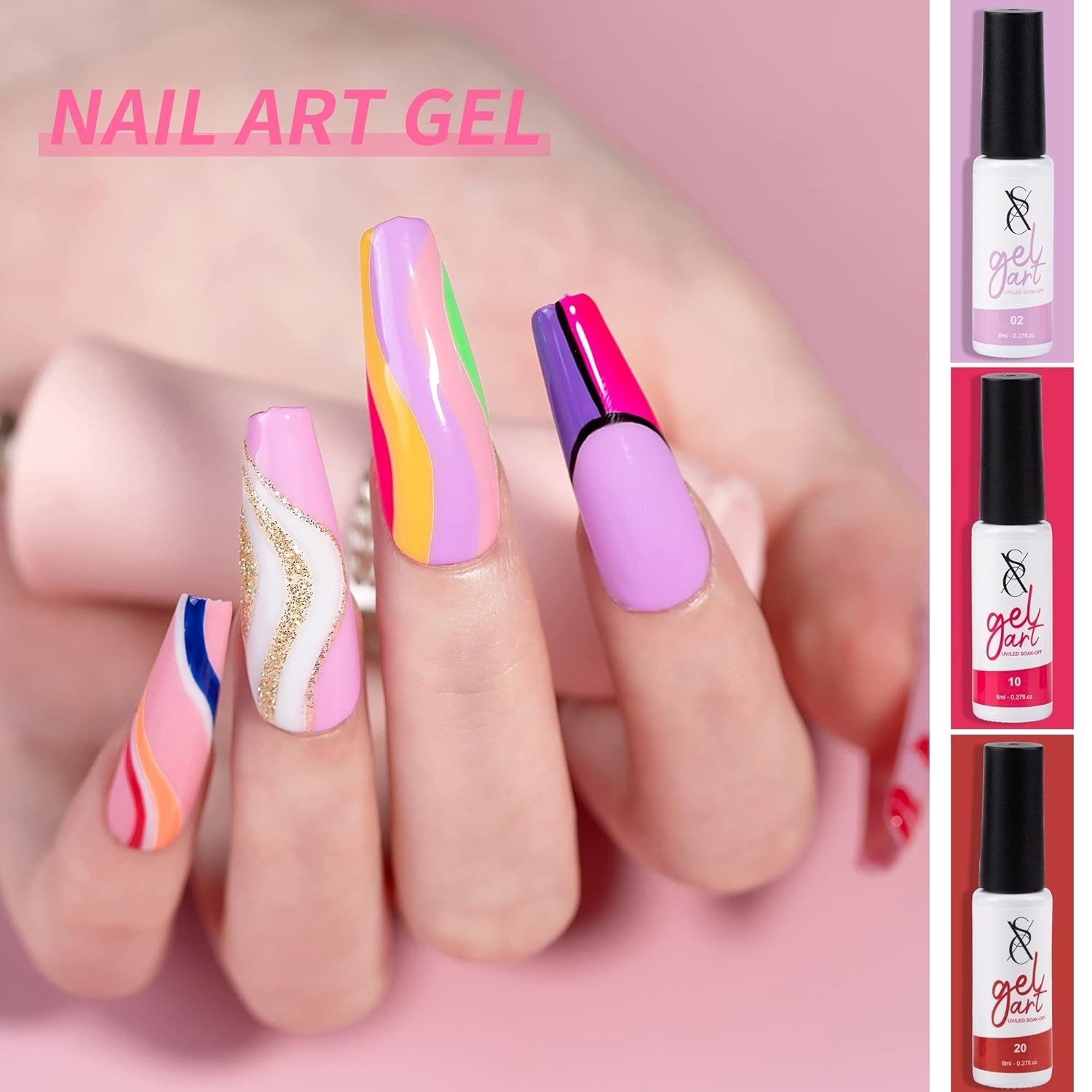 24-Color Gel Liner Set for Nail Art Cosmetics with Built-in Thin Brush for Swirl
