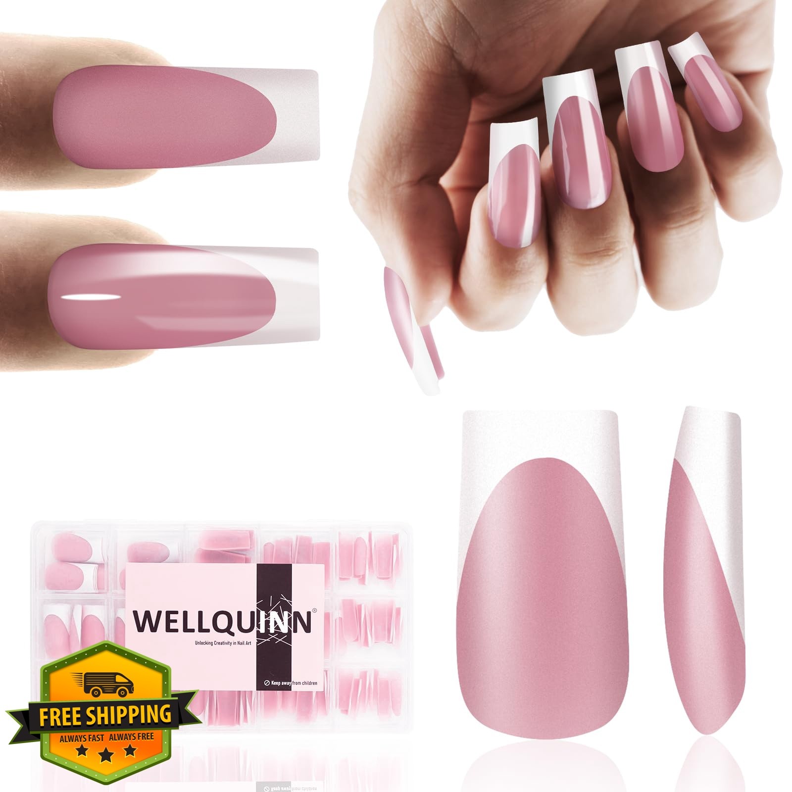 WELLQUINN Square French Tip Medium Berry Pink Nails