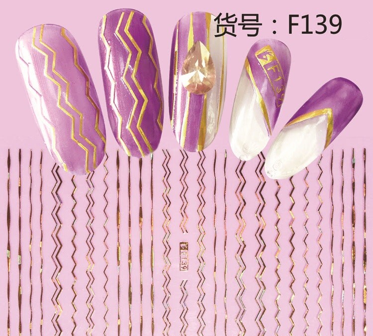 New 48Styles 3D Gold/Silver/Black Nail Art Sticker Chain Flower Star Lines Decor