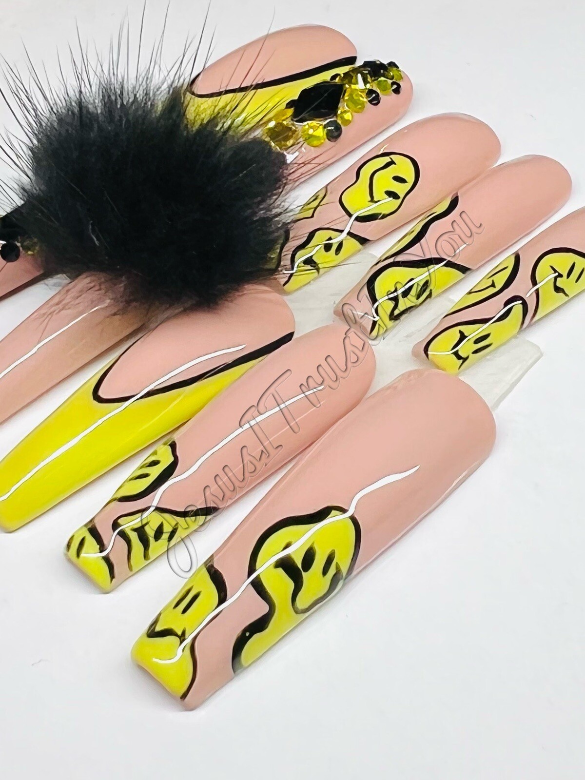 SMILEY 😃- CUSTOM XXL LONG BALLERINA GEL PRESS ON NAILS GLUE ON NAILS