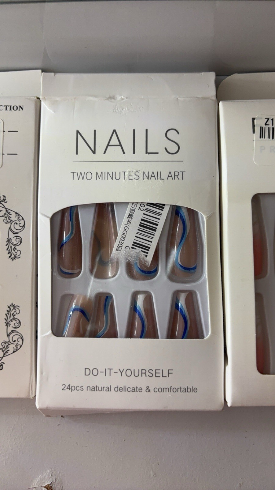 Glue On Nails Long Coffin French Butterfly Pre-Designed Full Cover JP1616