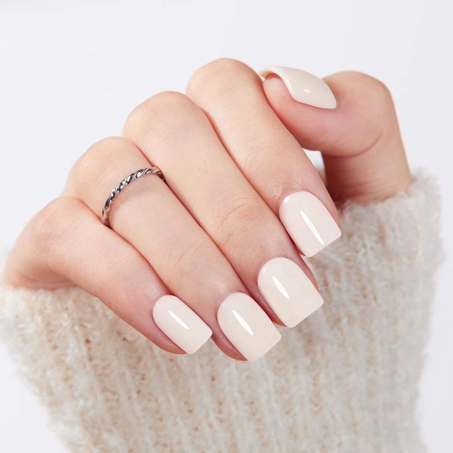 Extra Short Press on Nails, Milky White Squoval Fake Nails | Reusable Nail Kit