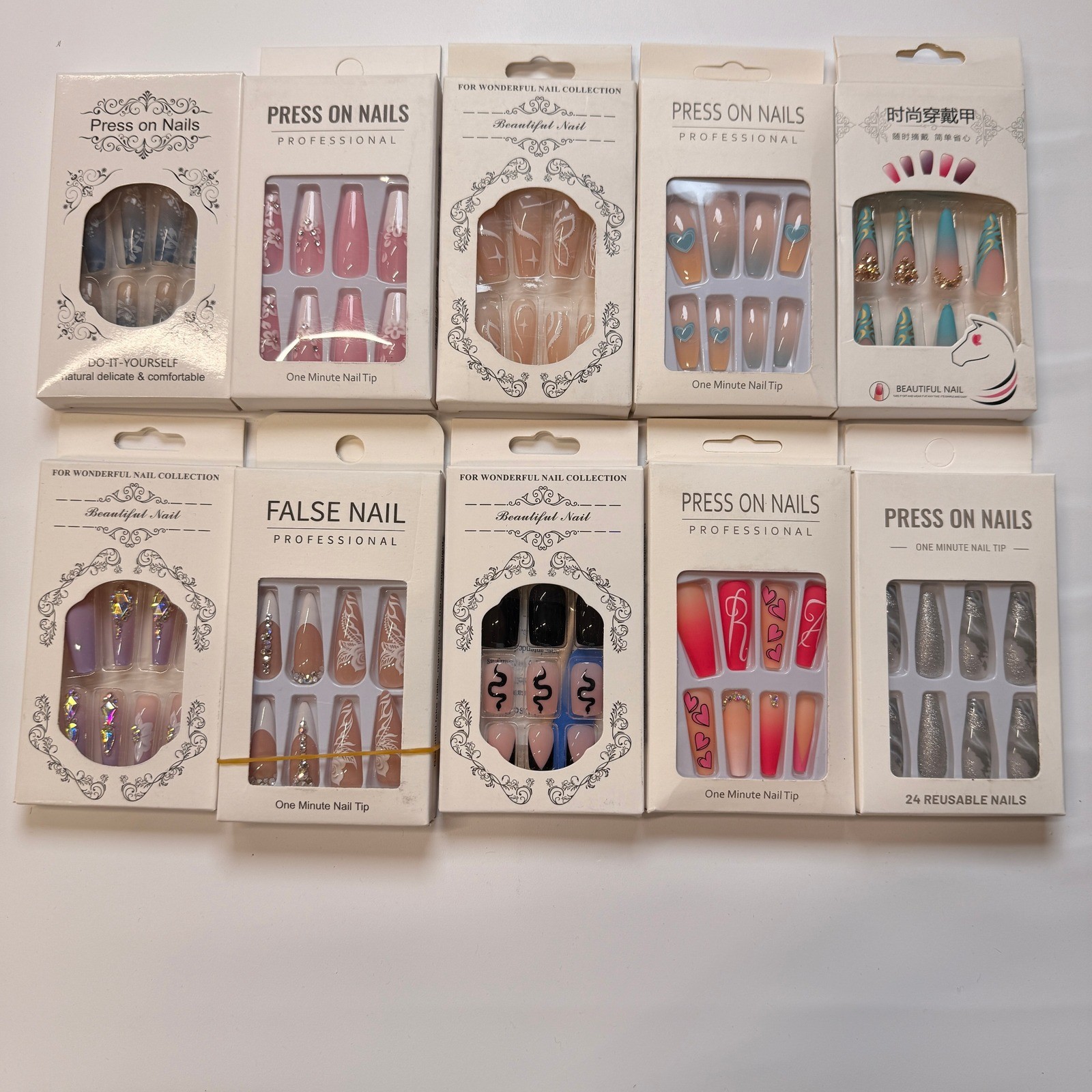 Lot of 10 Pack of 24 New False Press On Nails Assorted Designs and Colors №N6
