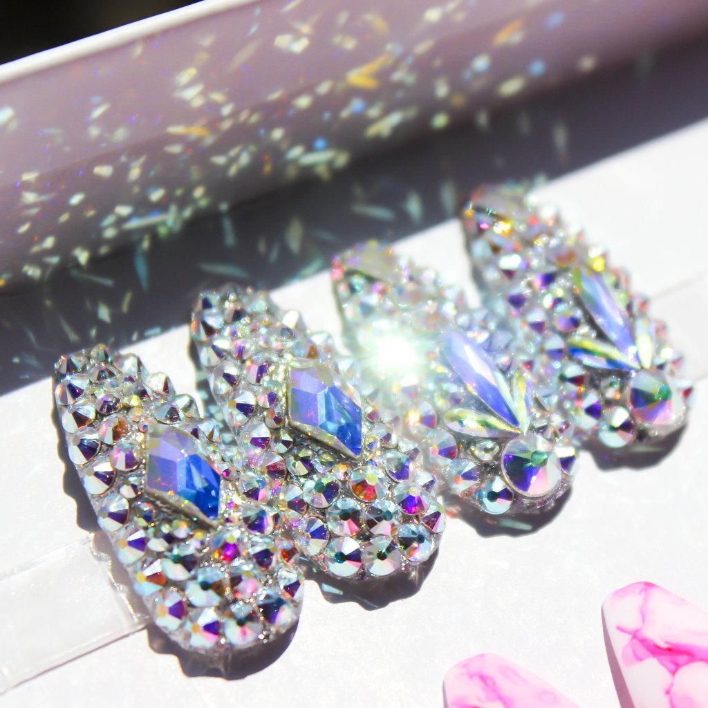Colorful Diamond Crystals Flatback Glass Rhinestones Gems 3D Nail Art Decor Kit