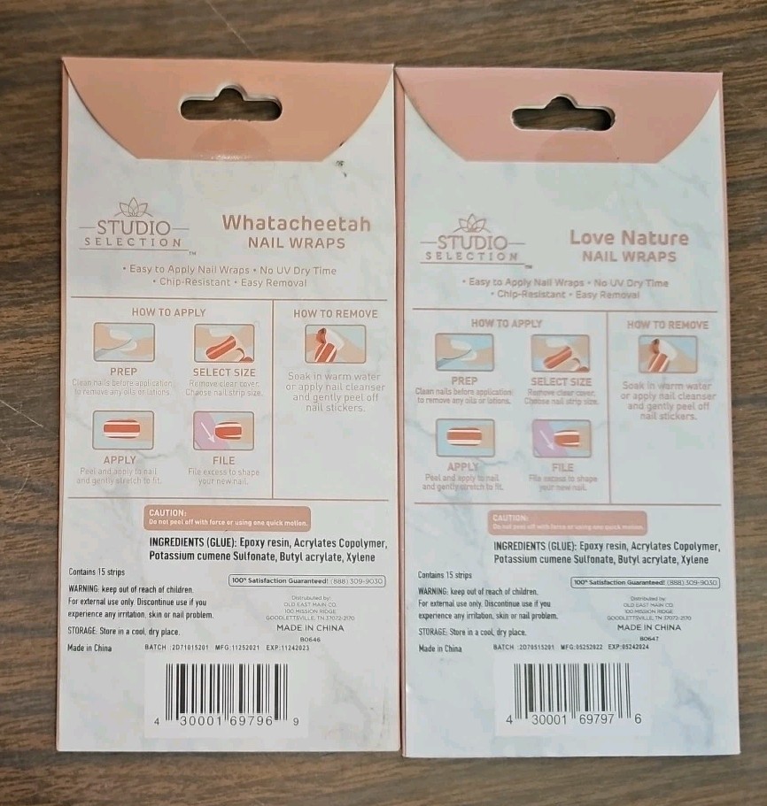 Studio Selection Nail Wraps – Love Nature & Whatacheetah Strips New/Sealed, 2-PK