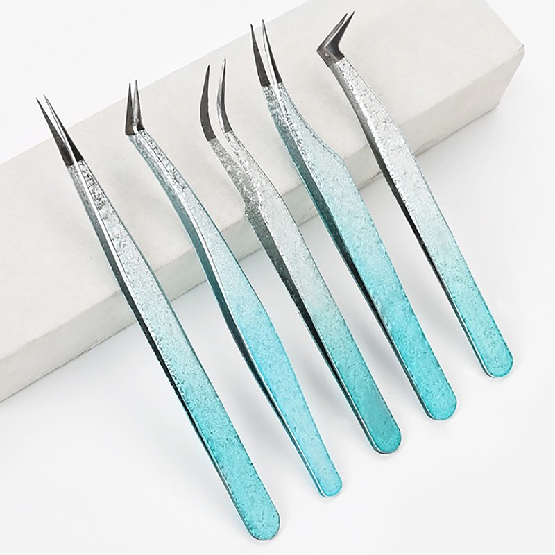2PCS Eyelash Tweezers Eye Lash Clip Remover Tool False Extension Curved Pointed