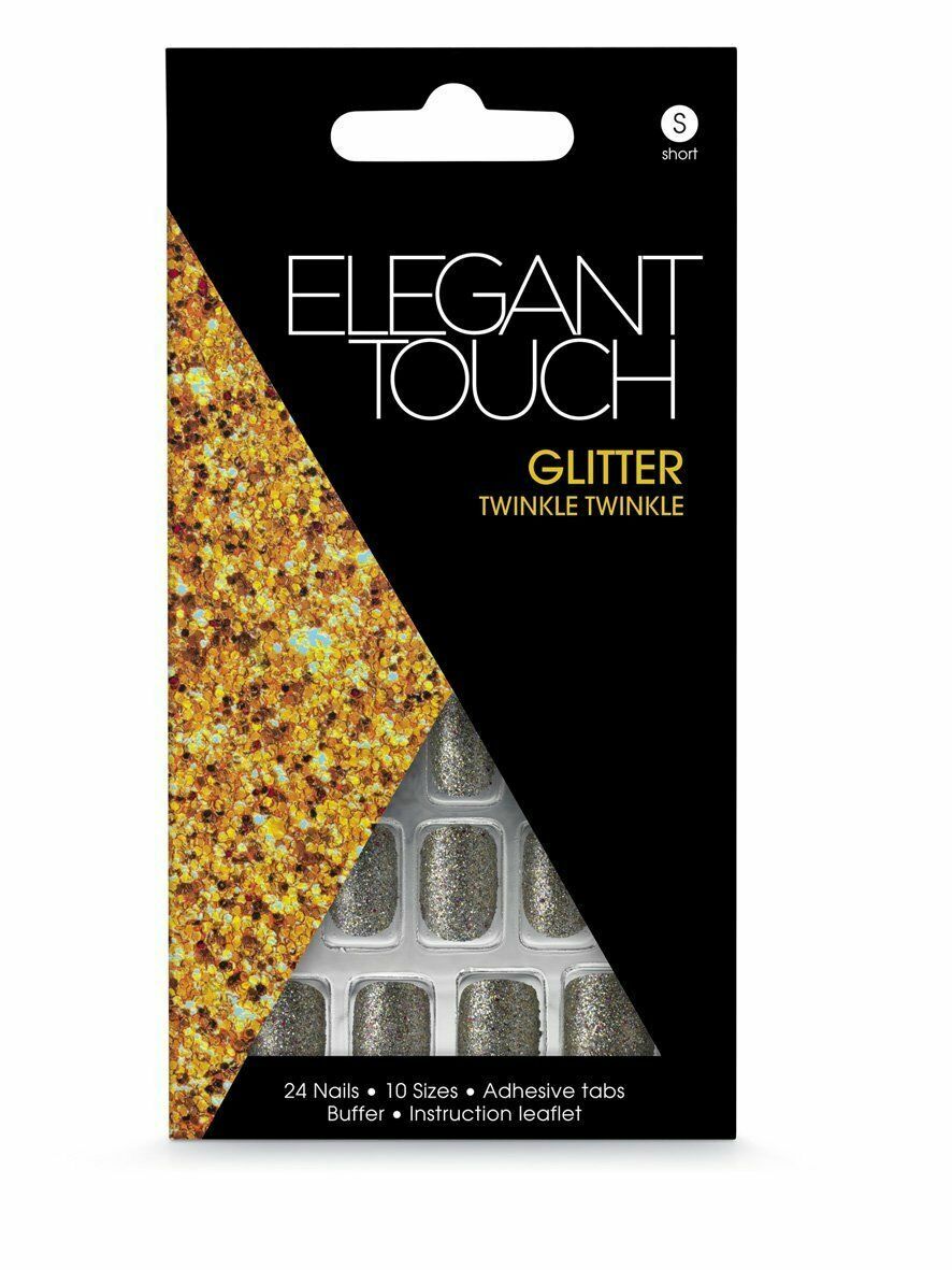 Elegant Touch Glitter, Acrylic Press-On False Nails, Short Length in 2 colors