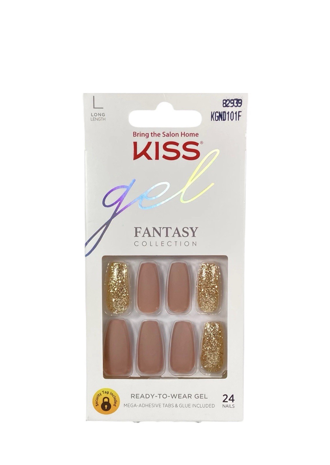 Kiss Nails Gel Fantasy Press Glue Manicure Long Gel Coffin Matte Beige Gold
