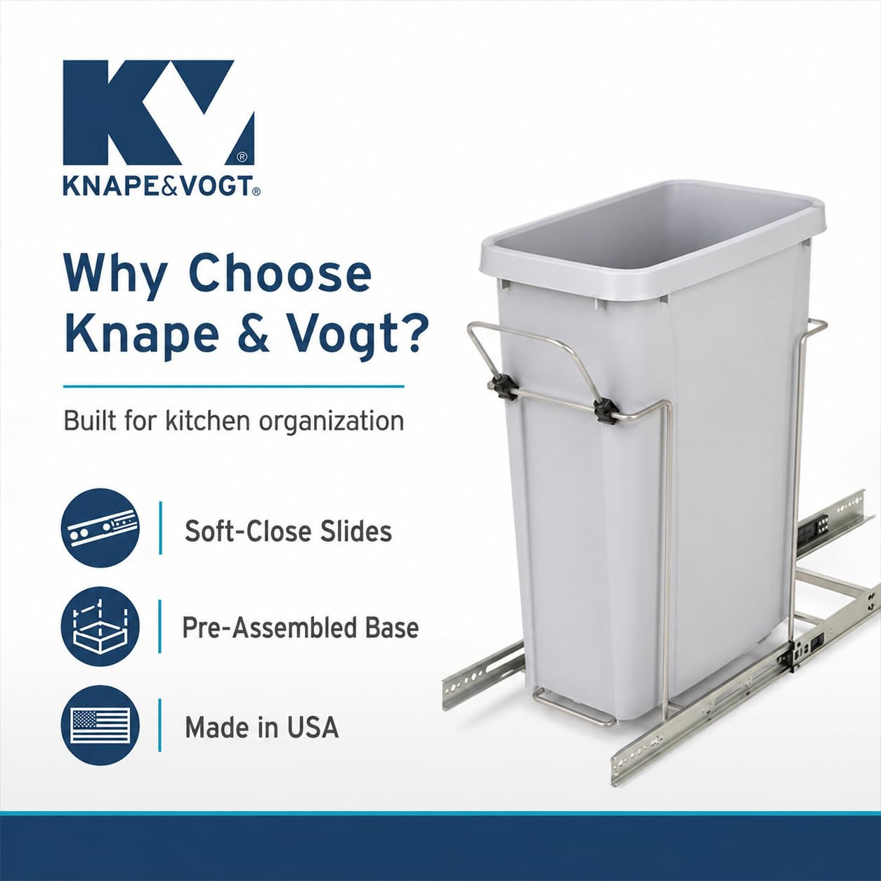 Soft-Close Pull-Out Trash Can for Cabinets, 20 Qt (5 Gallon) Bottom Mount Single