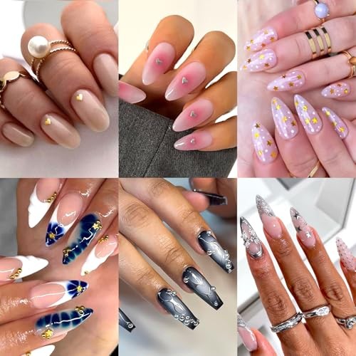 3D Nail Charms Gold & Silver Heart Star S-274-03+ZSHZ-982+G-167 white+tweezers