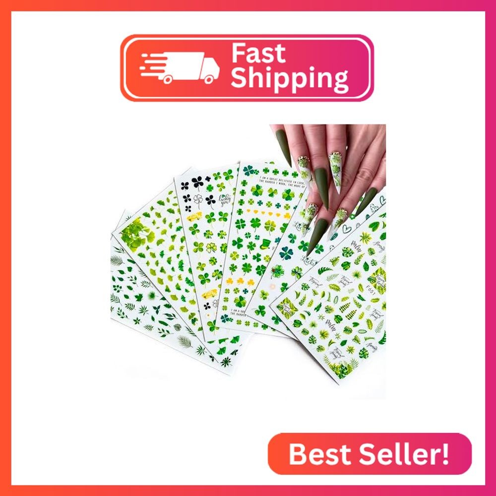 Yoksas Green Foliage Nature Nail Art Sticker Set – 6 Sheets of Self-Adhesive Euc