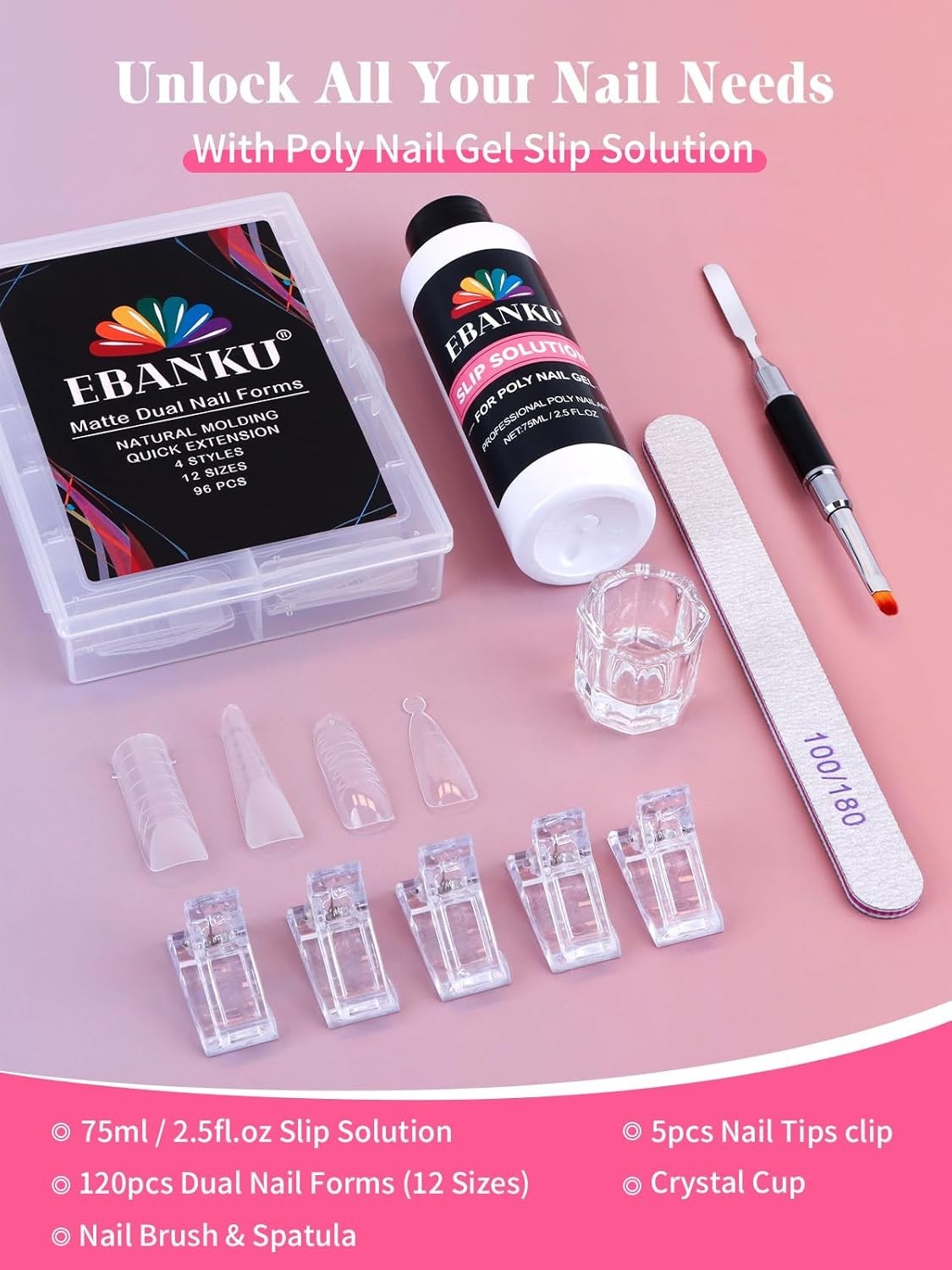 Poly Gel Nail Forms – 96PCS Dual Forms for Builder Nail Extension, 4 Style 12…