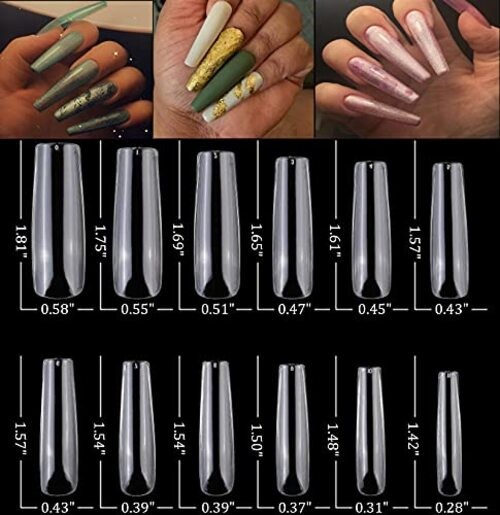 240pc XL Clear Acrylic Nail Tips Full Cover Extra Long Fake Nails Press Square