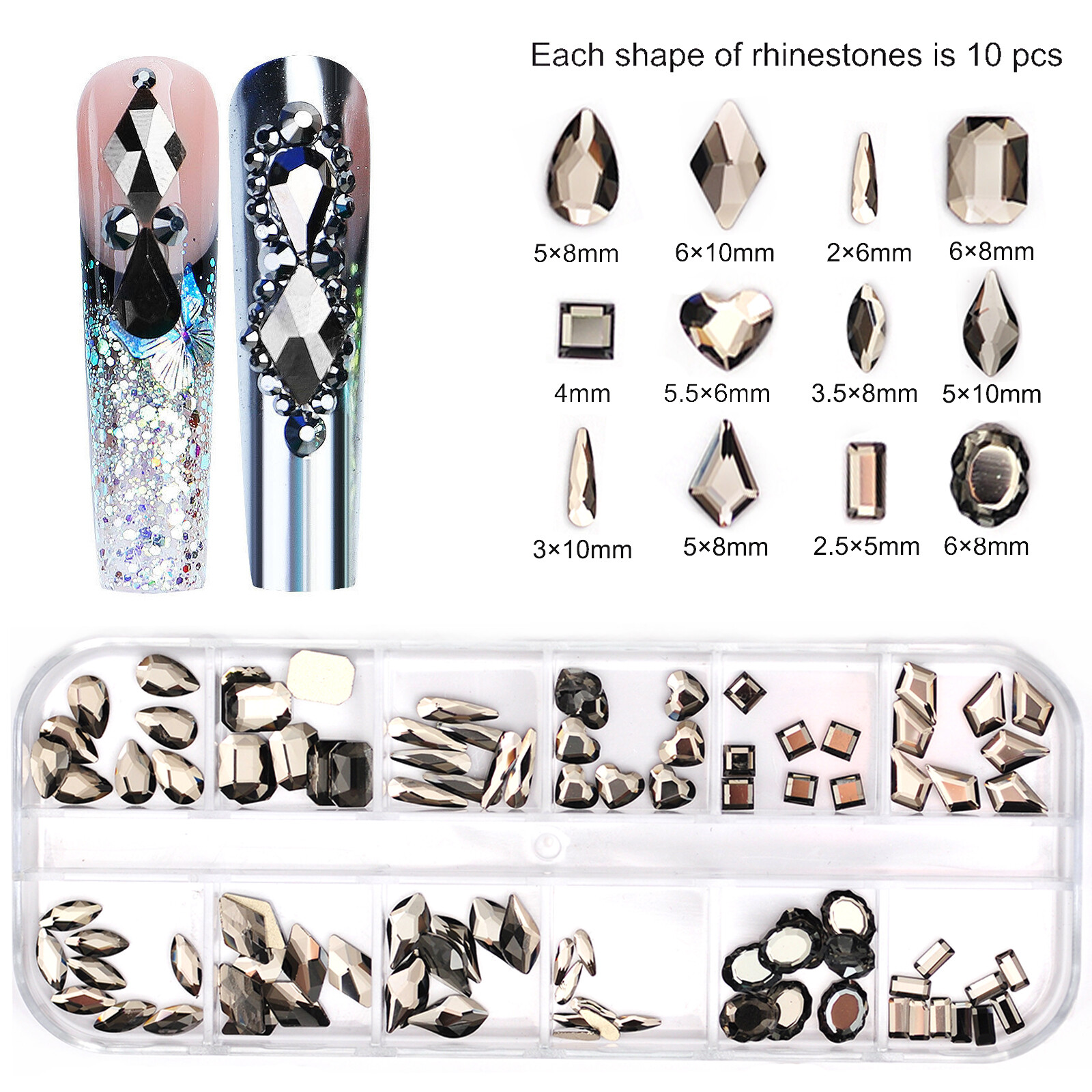 12Box/Set Crystal Rhinestone Diamond 3D NON hotfix Nail Art Decoration 120pcs
