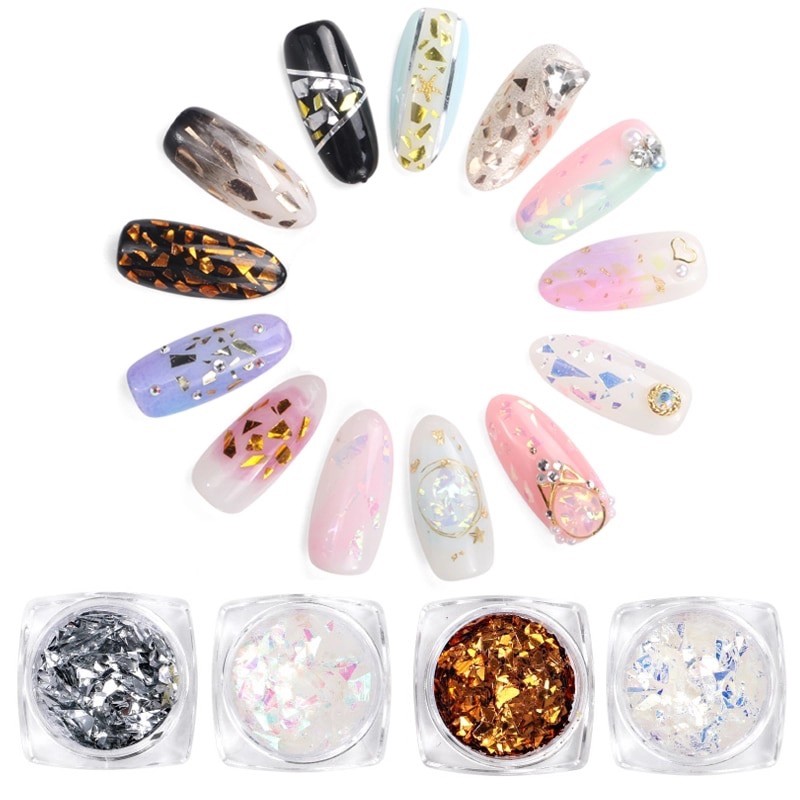 IRREGULAR BROKEN Flakes GLASS FOIL PAPER 3D SEQUINS Nail Art Glitter Pot Aurora