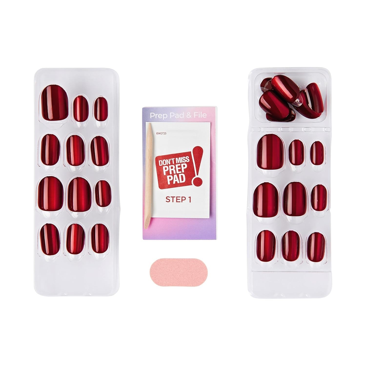 No Glue Mani Press on Nails, Color FX, ‘Hidden Gem’, Red, Short Size, Oval Shape