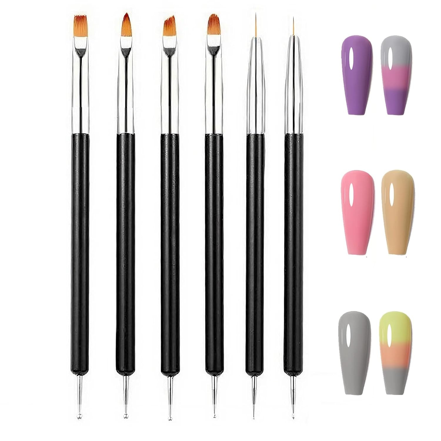 6PCS Double-Ended Nail Art Brush Kit for Gel Polish, Liner, Drawing, Dotting …