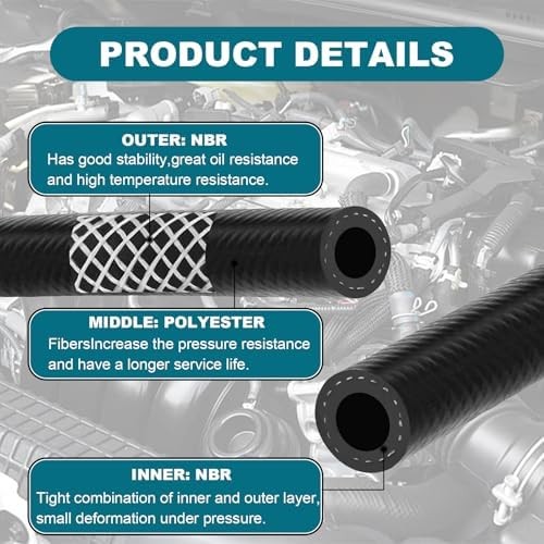 3/8 Inch (10mm) ID Fuel Line Hose, 10 FT 300PSI Push Lock NBR Rubber Hose for Au