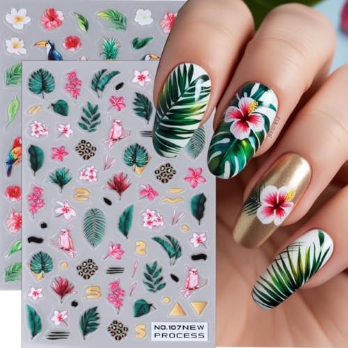 Summer Nail Stickers Flower Palm Tree Nail Art Stickers Spring 3D Style 8