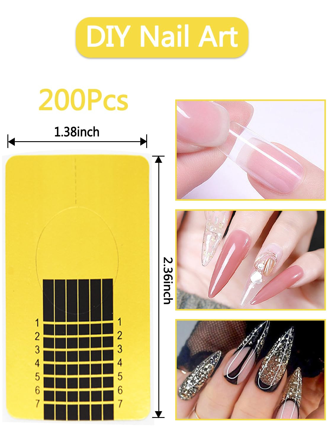 200 PCS Nail Forms for Acrylic Nails, Rectangle Acrylic Nail Forms, Nail