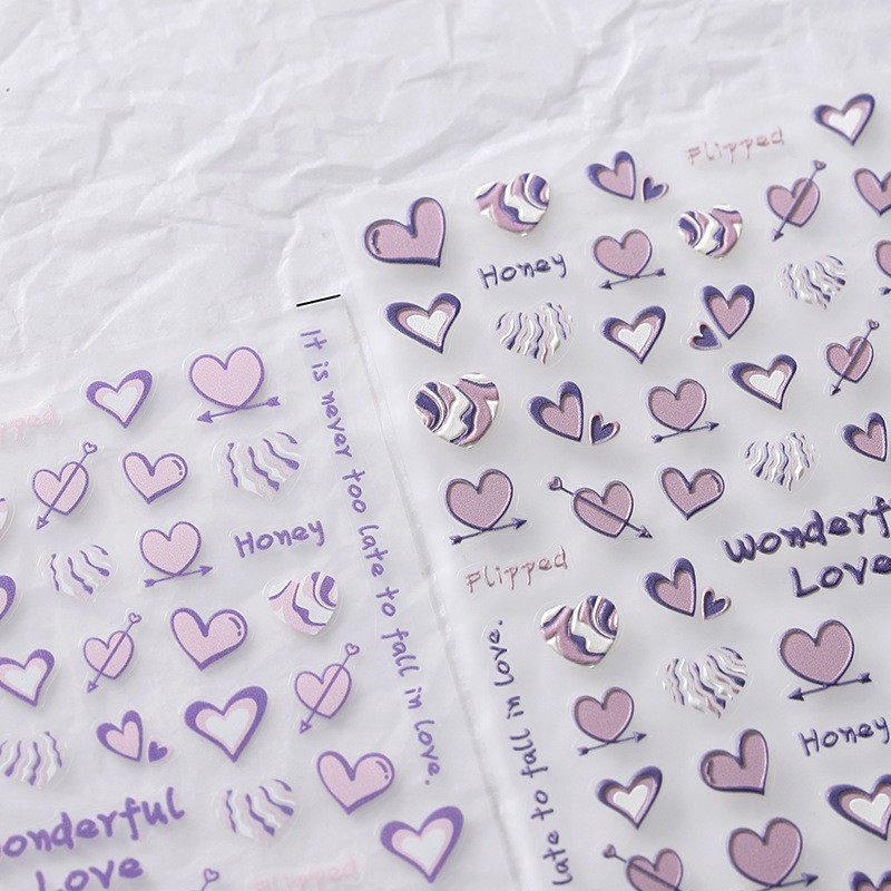 Purple Heart Nail Stickers – 5D Embossed Romantic Valentine Decals (242)