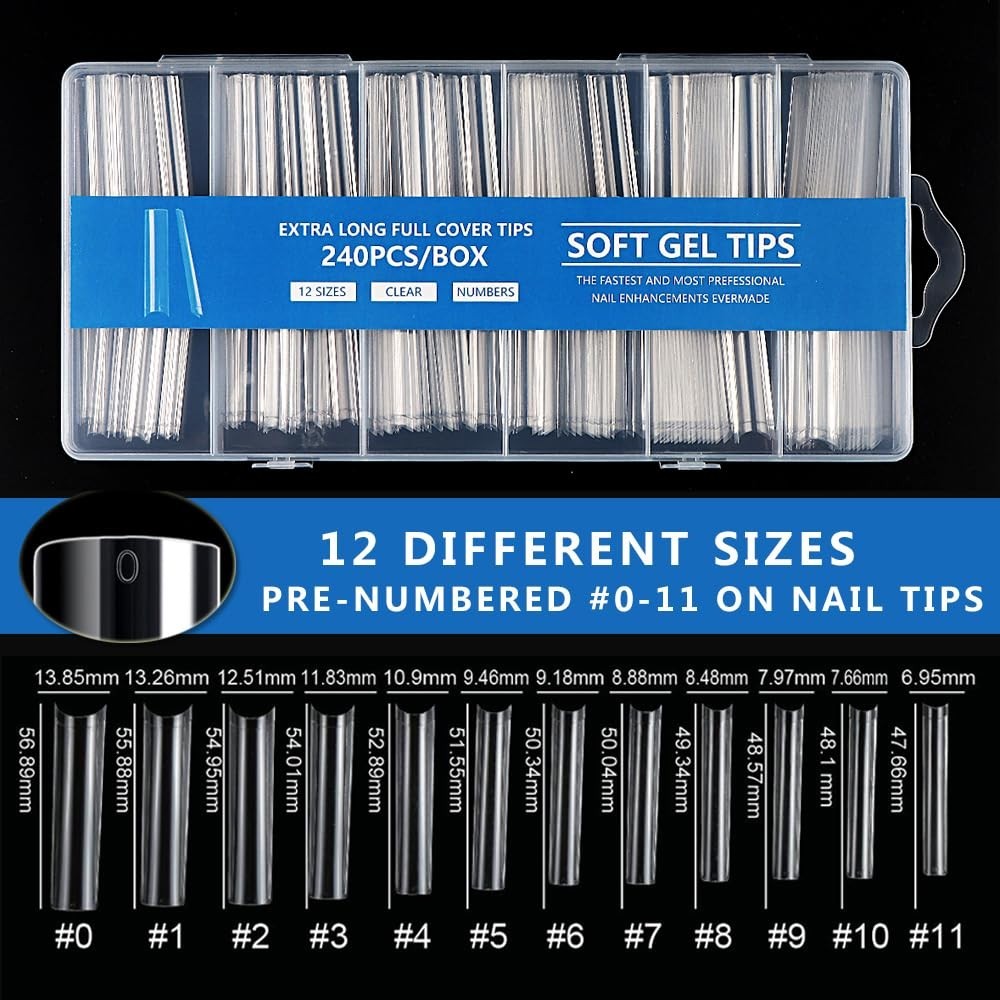 240pcs Half Cover Clear Acrylic False Nails – Customizable C Curve French Tips