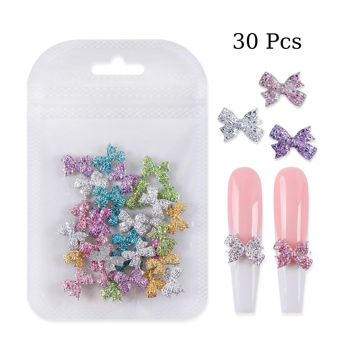 30Pcs Bow Nail Charms, Extra Sparkly Bows Rhinestones 3D Bow Nail Art Charms …