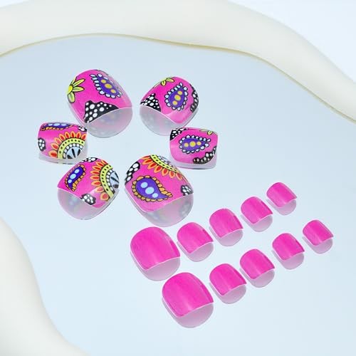 Summer Colorful Flowers Press on Toenails Short Square Full Cover Sunflowers