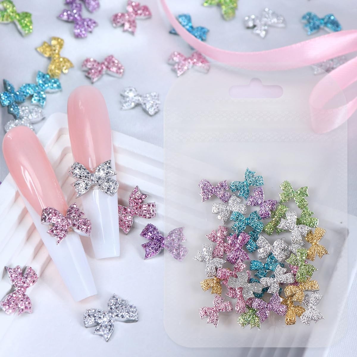 30Pcs Bow Nail Charms, Extra Sparkly Bows Rhinestones 3D Bow Nail Art Charms …