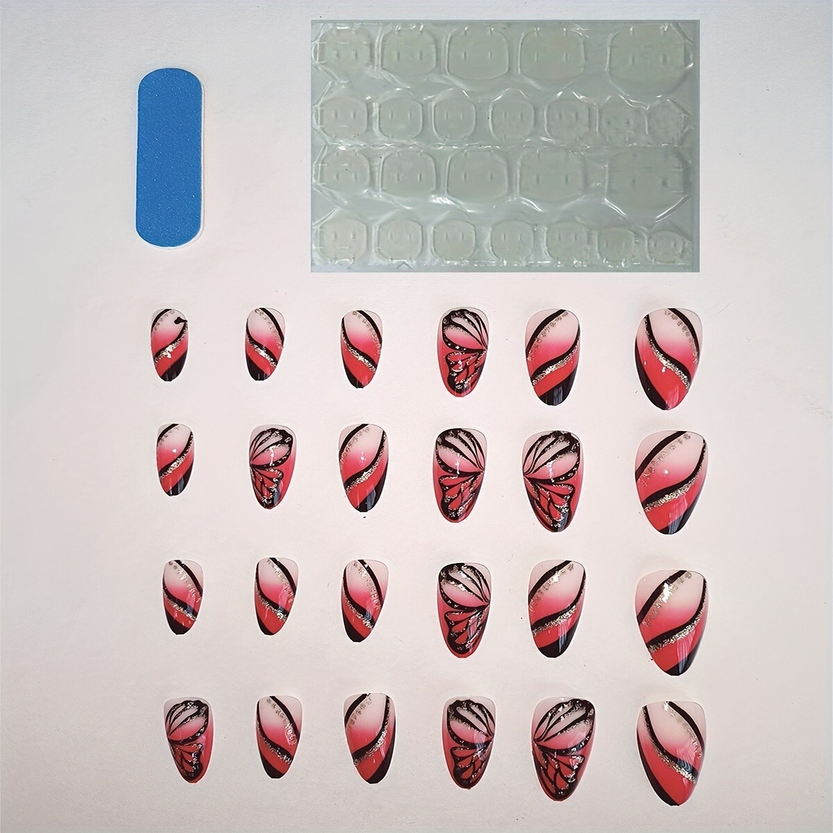 24pcs/set Short Almond Press On Nails French Fake Nails Glossy Acrylic Nails Red