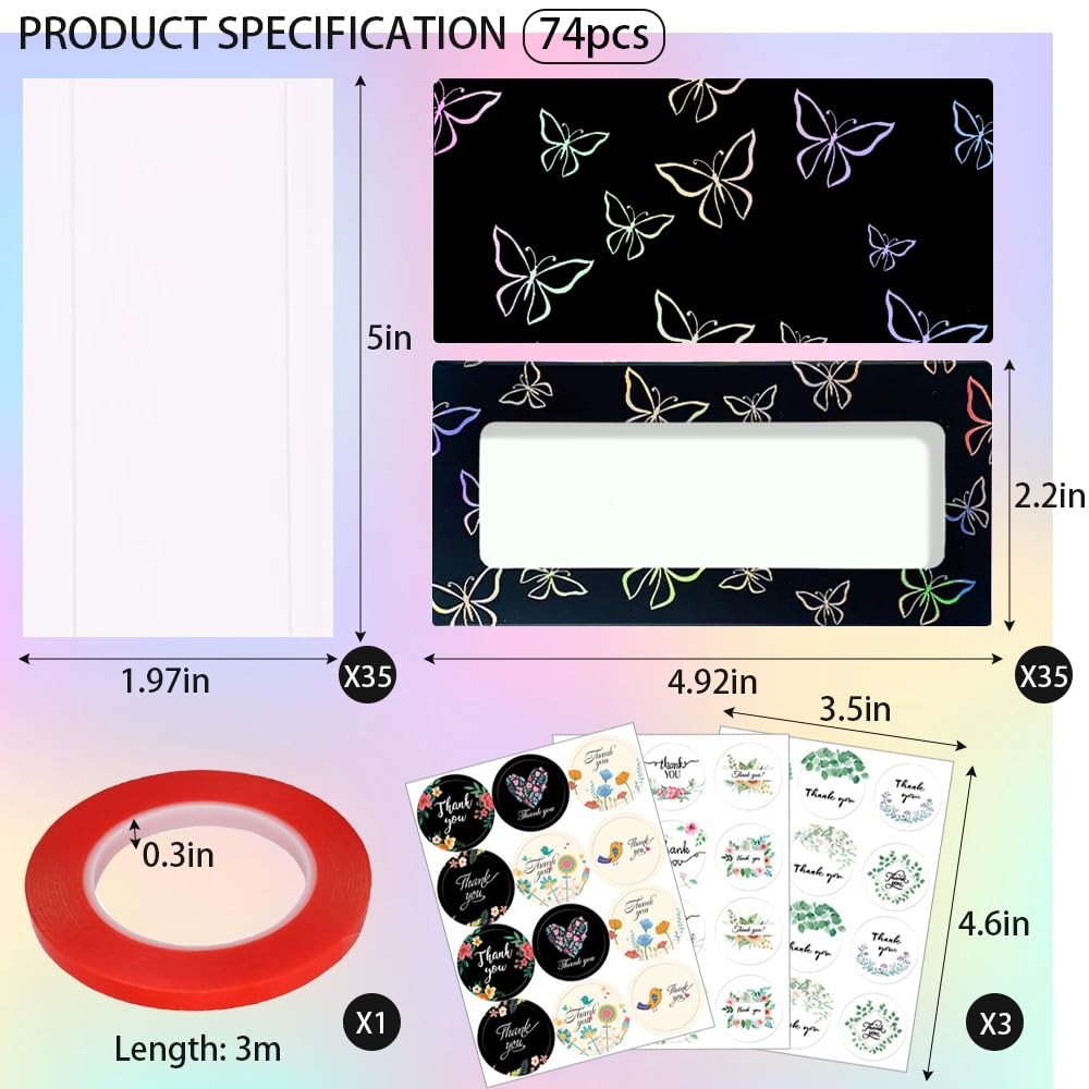 Yazabai 74PCS Press on Nails 4.92 x 2.17 x 0.59 inches, Black Butterfly