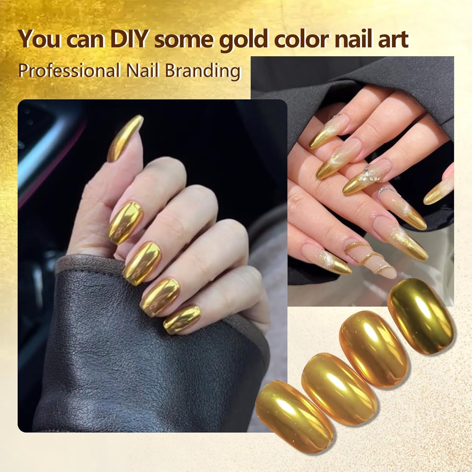 Gold Chrome Nail Powder Mirror Effect Holographic Metallic Pigment for UV Gel Na
