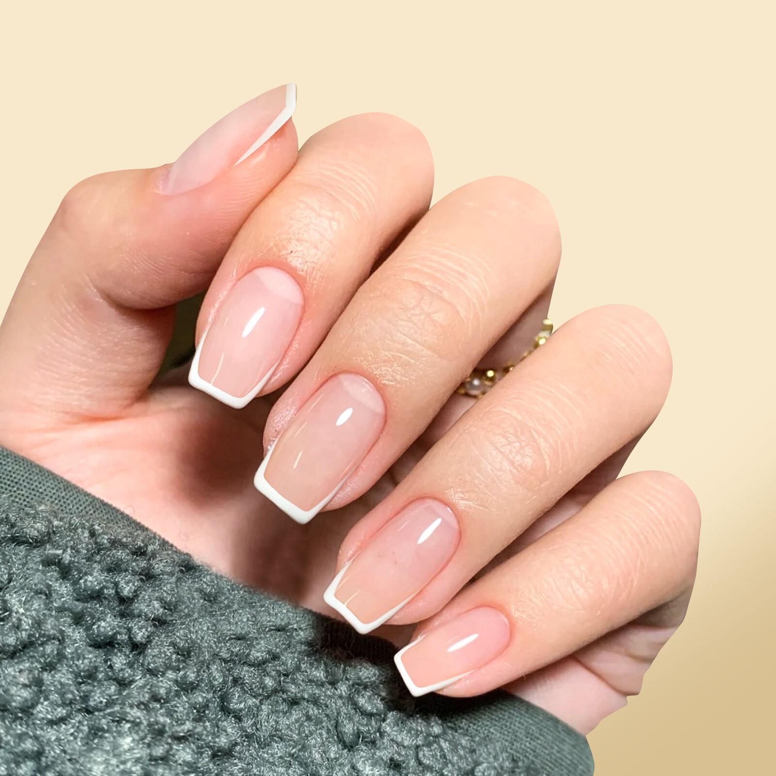 24 Pcs French Shape False Nail Short Square Press on Nails with Nail Sticker