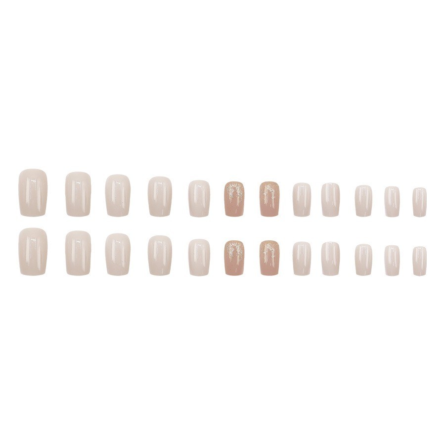 48Pcs White Silver Glitter Gradient Short Square Press on Nails, Nude Fake Nails