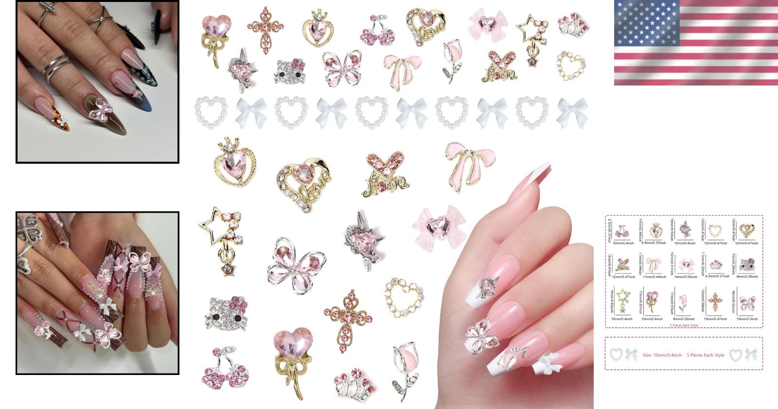 Dazzling 40PCS Rhinestone Nail Charms in Y2K Pink Gold – Perfect for DIY Crafts