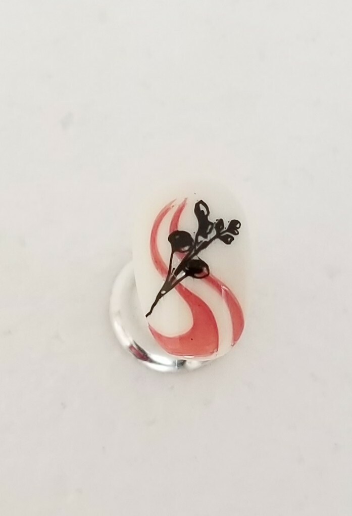 Custom Press On Handmade Gel Nails Crimson Abstract Stamped Oval Short 20 Tips
