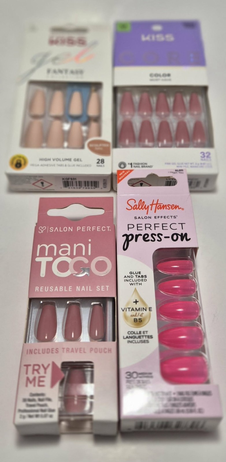 Lot of 4 Packs – Assorted False Nails Press On & Glue Style *NEW BOXES* NIB