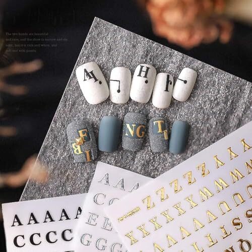 1Pc Black Fashion Letter Nail Art Stickers English Alphabet Nail Decals