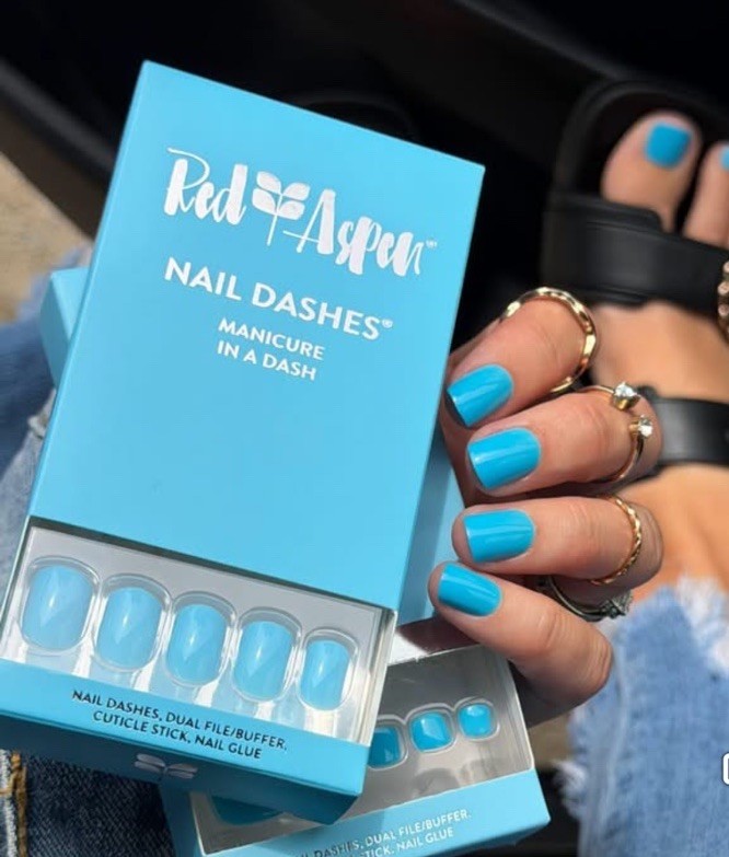 Capri Blue Matte Blue 🩵 Reusable Nail Dashes 24 Press On Short Square Red Aspen