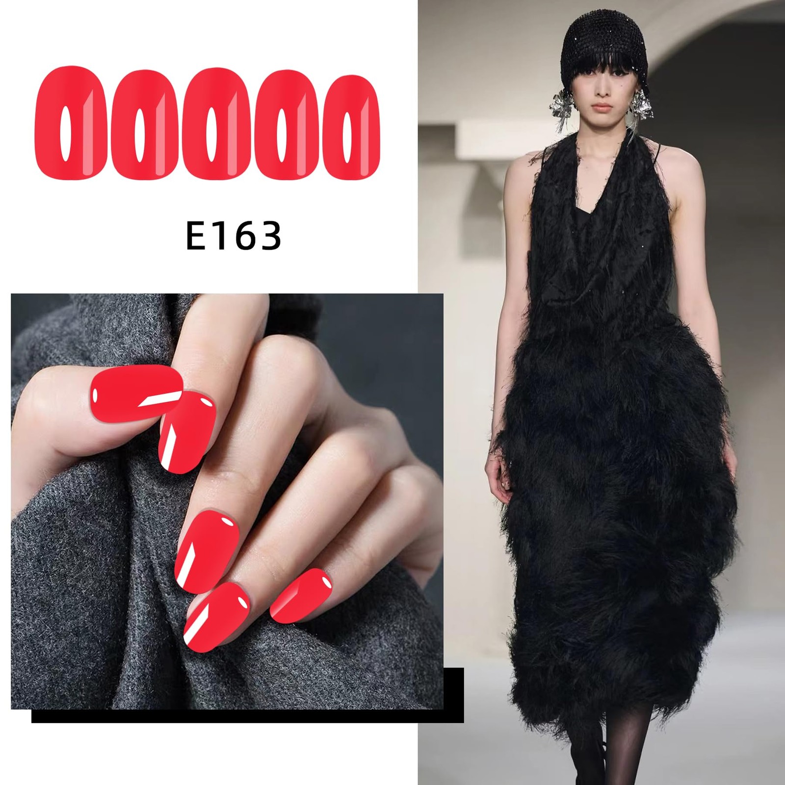 DARKMXTR Short Oval Red Glossy Fake Nails E163-Red