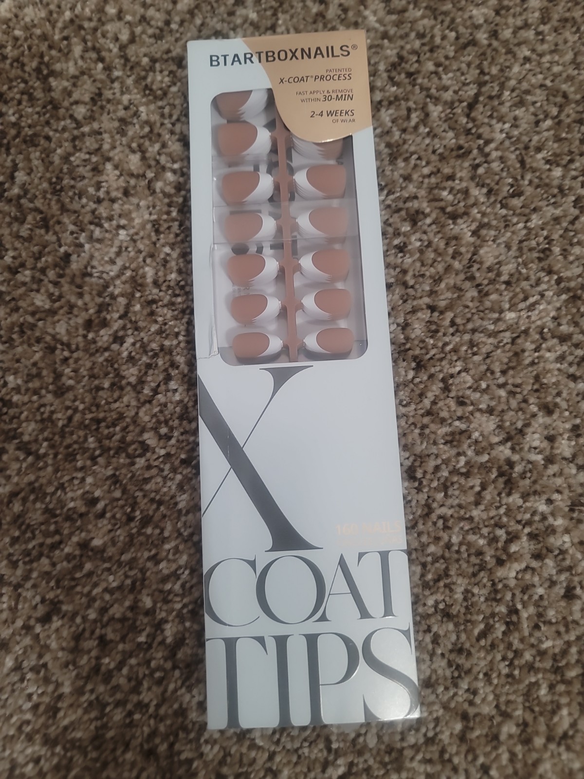 BTArtbox XCoat Press-On Nails Short Almond Soft Gel French Brown Base 160 PCS