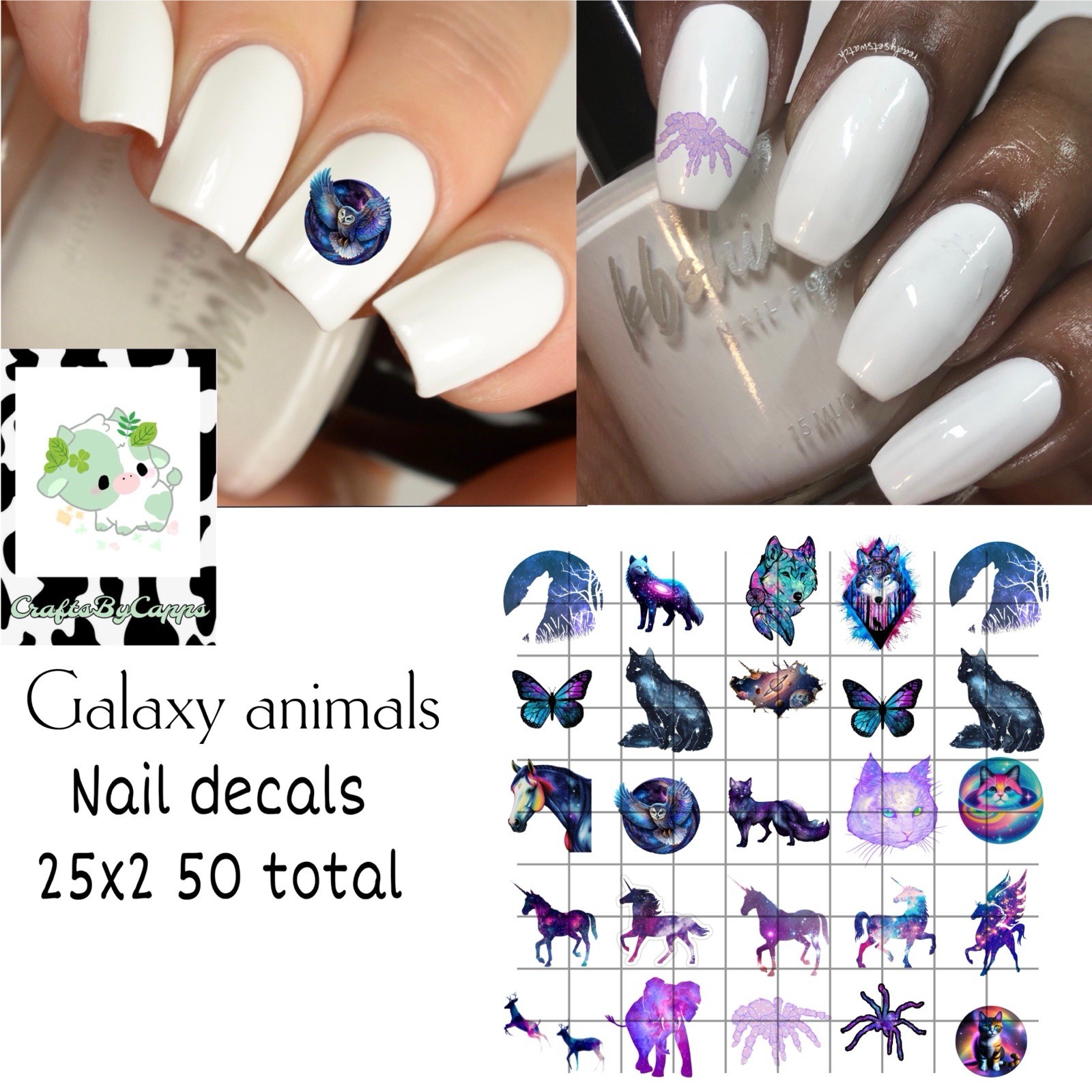 Galaxy Animal Nail Decals Set Of 50