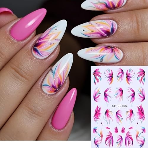 6 Sheets Flower Nail Art Stickers Spring Summer Nail Decals 3D Self Style-4