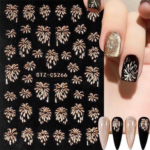 Gold Firework Nail Art Stickers Glitter Firework Nail Decals Shining Bronzing