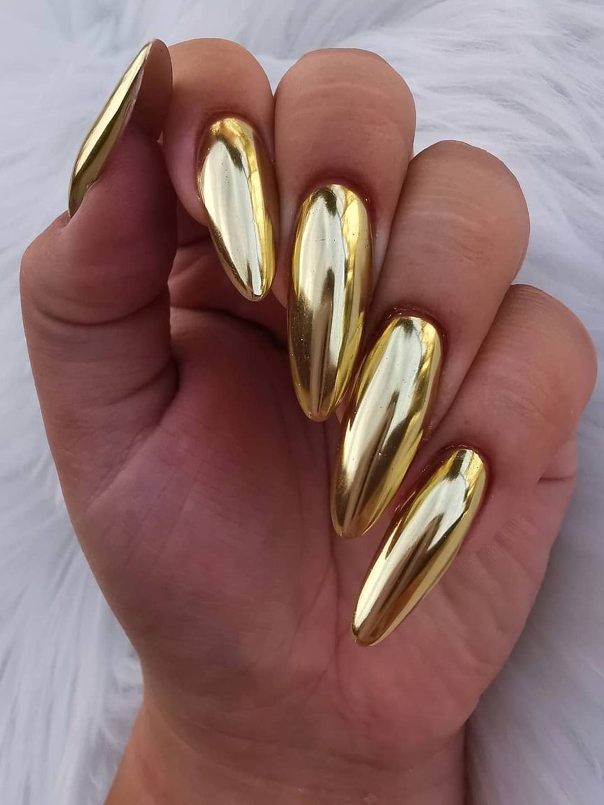 24pcs Almond Gold Solid Mirror Fake Nail False Nails Press On Nails Glue On