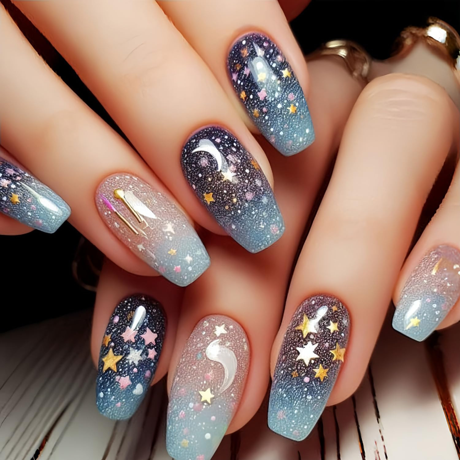 Rainbow Stripes Press on Nails Long Length Flower Love Heart Stripes Pattern Des