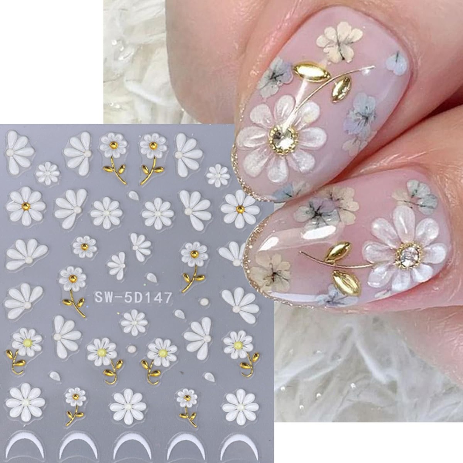 5D Embossed Flower Nail Art Stickers Self Adhesive Nail Decals Colorful Flowe…