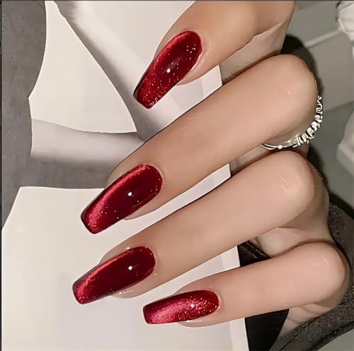 Press On Nails Coffin Shape Fake Nails Long False Nails with Glitter Design for